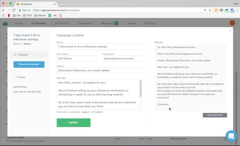 GrowSumo - Gestion de campagne