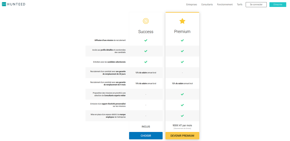 Hunteed - Tarifs de Hunteed