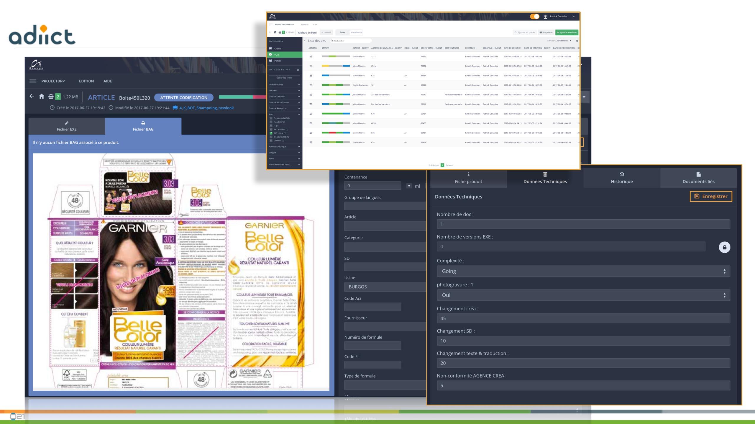 Adiict - La gestion de projet pour suivre et valider l'avancée des produits en production.