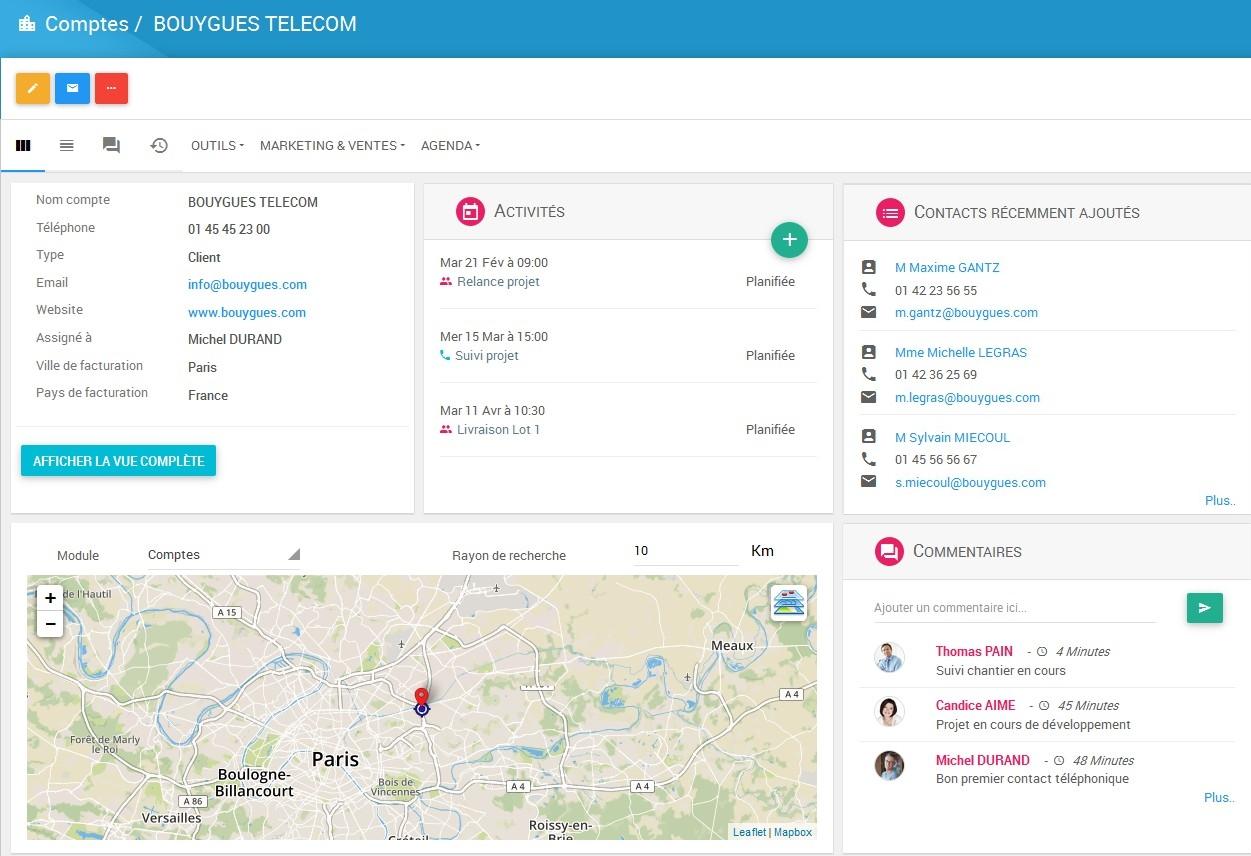 Initiative CRM - Vue 360° sur une fiche compte