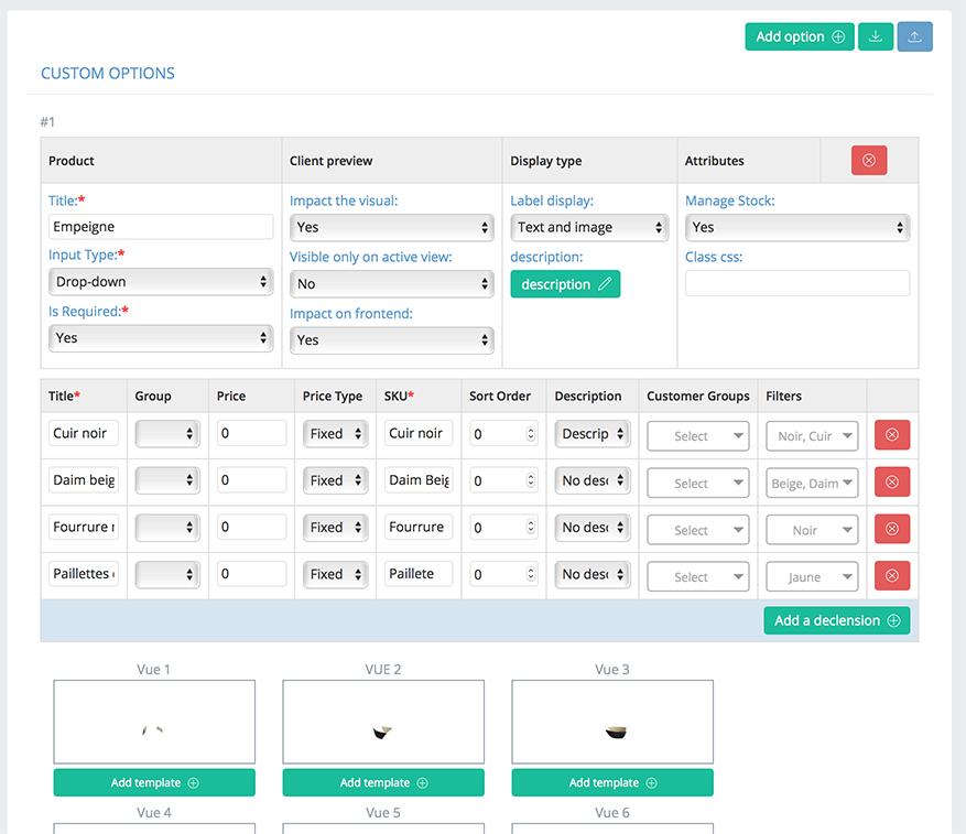 Predesire configurateur - Backoffice management options