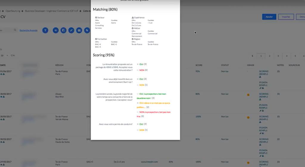 CandiDesk - Matching et scoring du profil candidat par rapport aux offres d'emploi.