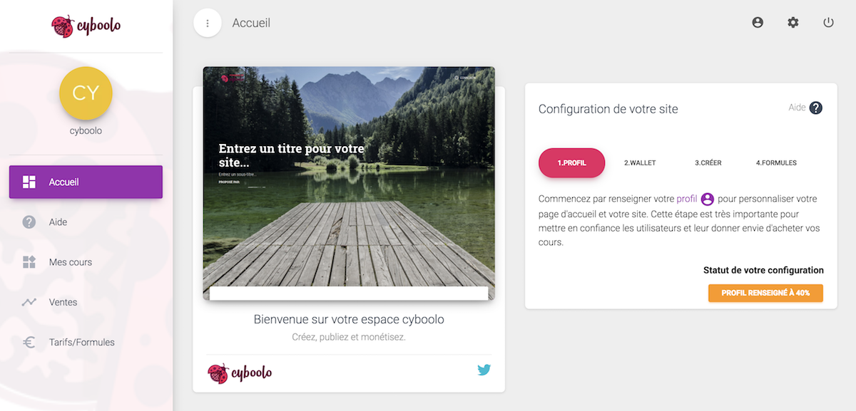 Cyboolo - Accueil de l'application cyboolo