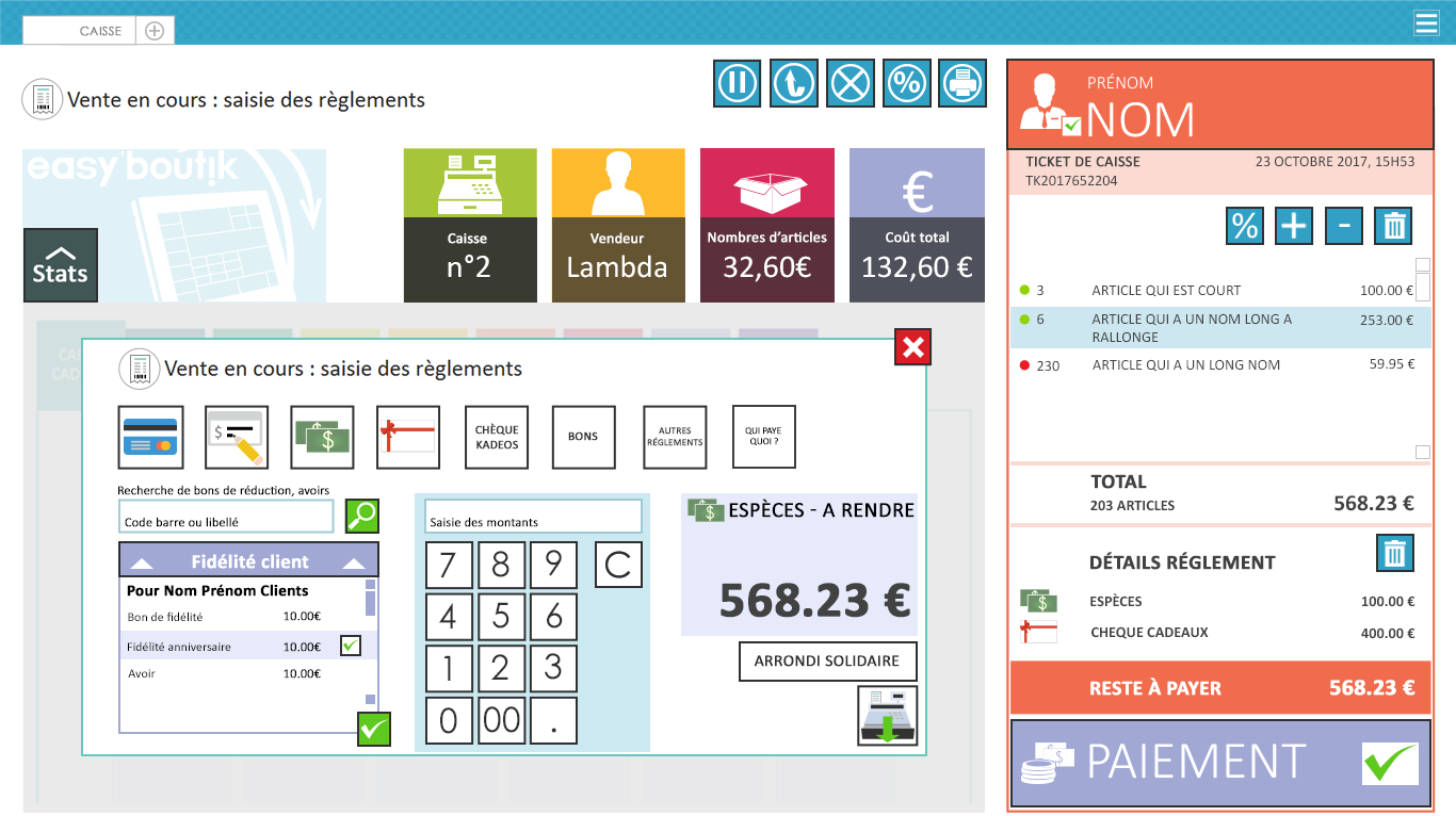 Easy'boutik - Règlement avec carte de fidélité