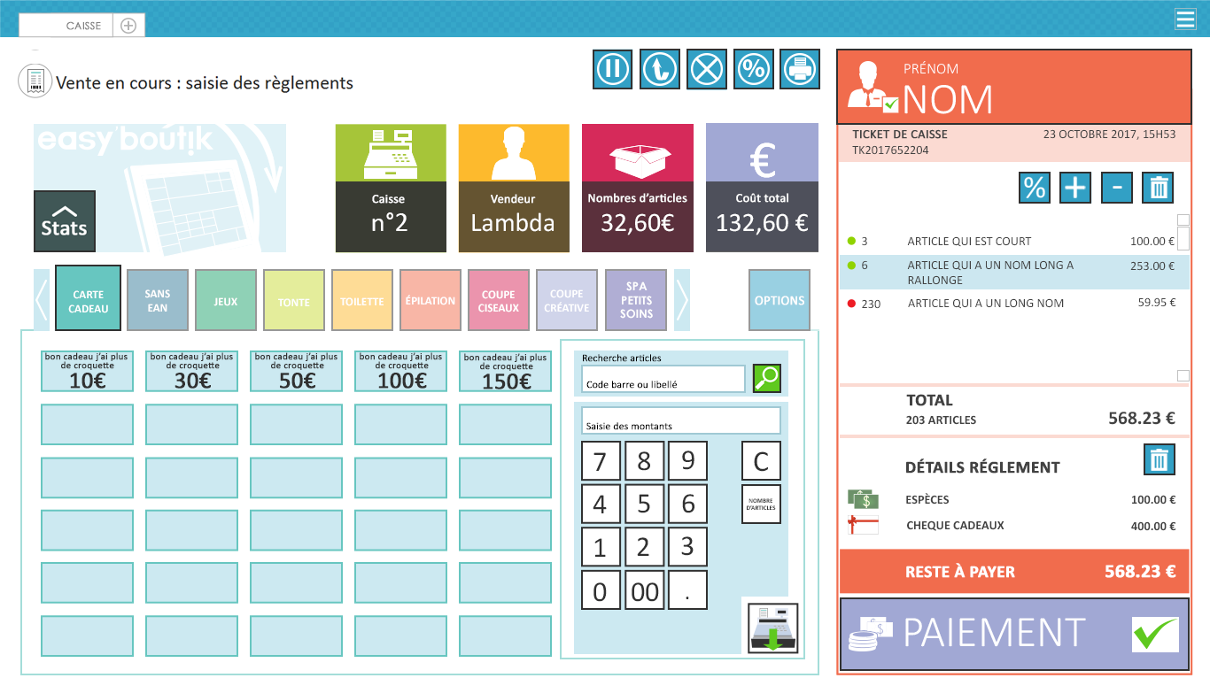 Easy'boutik - Saisie des règlements de paiement