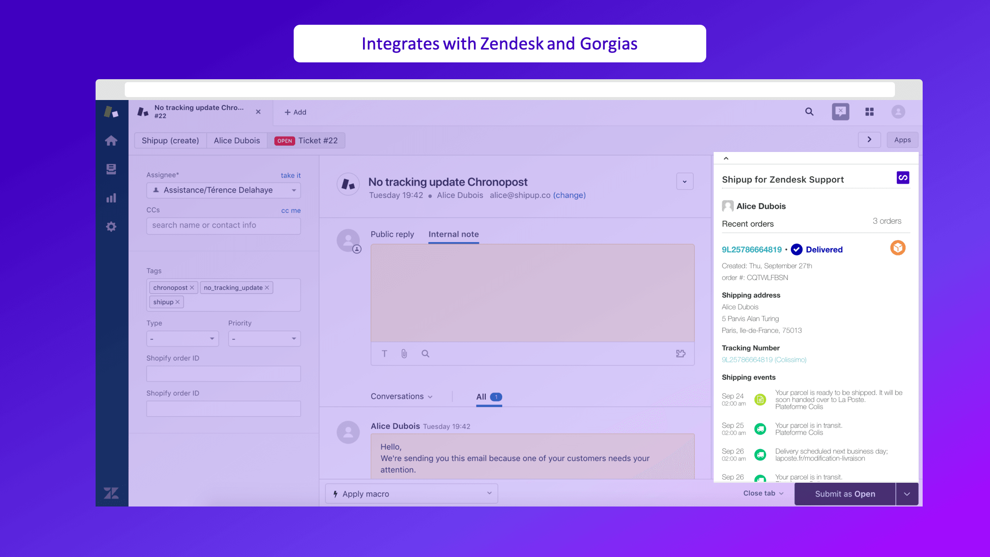 Shipup - Intégration avec Zendesk