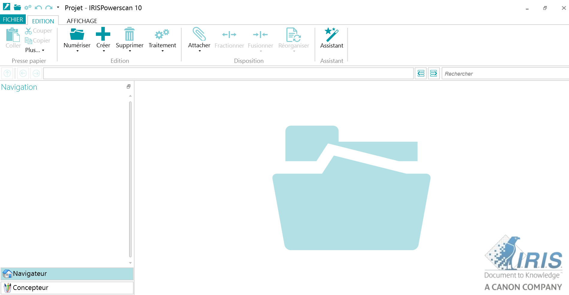 IRISPowerscan - IRISPowerscan : Vue de l'interface "Navigateur" d'IRISPowerscan.  C'est dans cette interface que les documents importés sont traités.