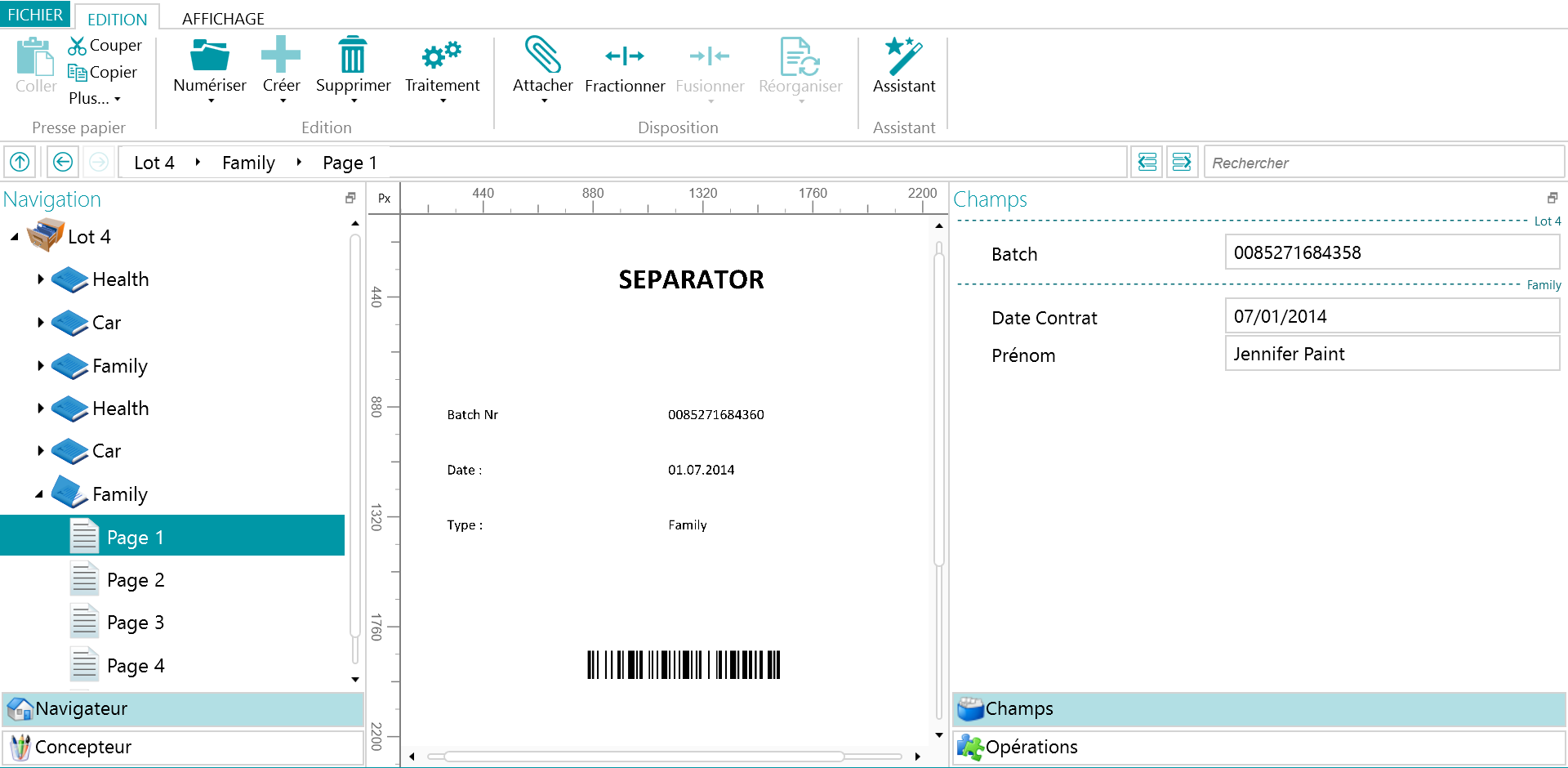 IRISPowerscan - IRISPowerscan : Séparation de documents sur base d'un document type, avec extraction des données et renommage des lots selon le type de document.