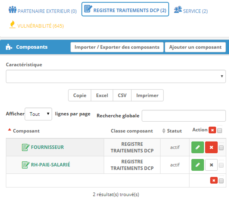 EKIALIS Explore - Les traitements DCP sont présents dans le référentiel qui constitue de fait le registre des traitements