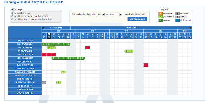 G-RESERV - Aperçu du planning de réservation