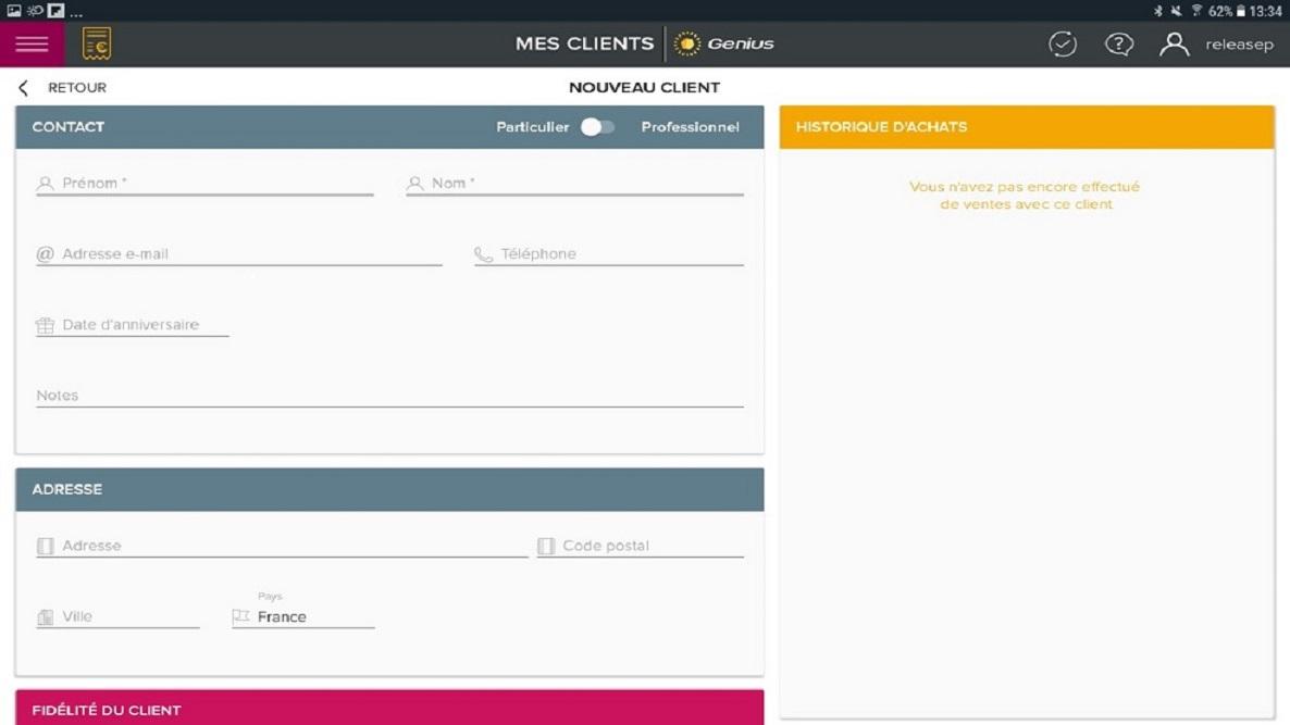 Genius Caisse Connectée - Écran de création d'une fiche client