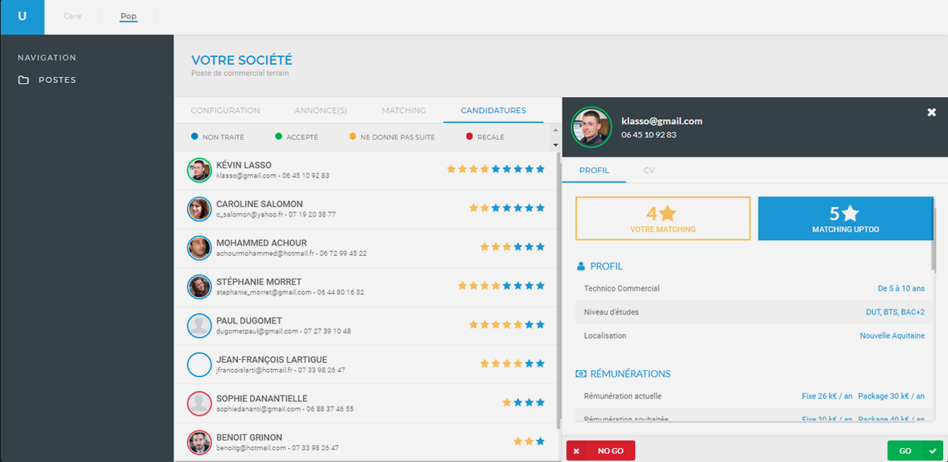UPTOO POP - En 1 coup d'oeil, vous repérez les profils les plus intéressants.
En 1 clic, vous prenez rendez-vous avec eux.