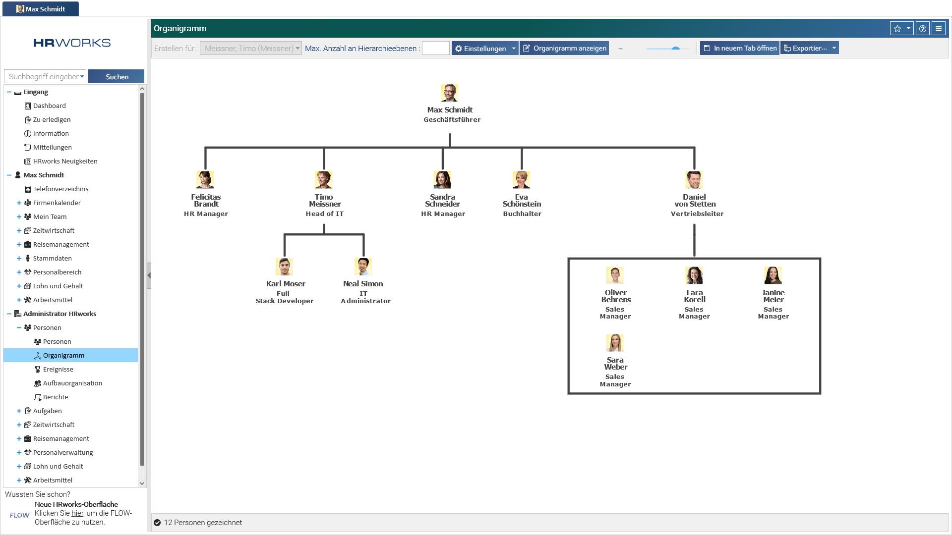 HRworks - Organigramm aus Administratorensicht