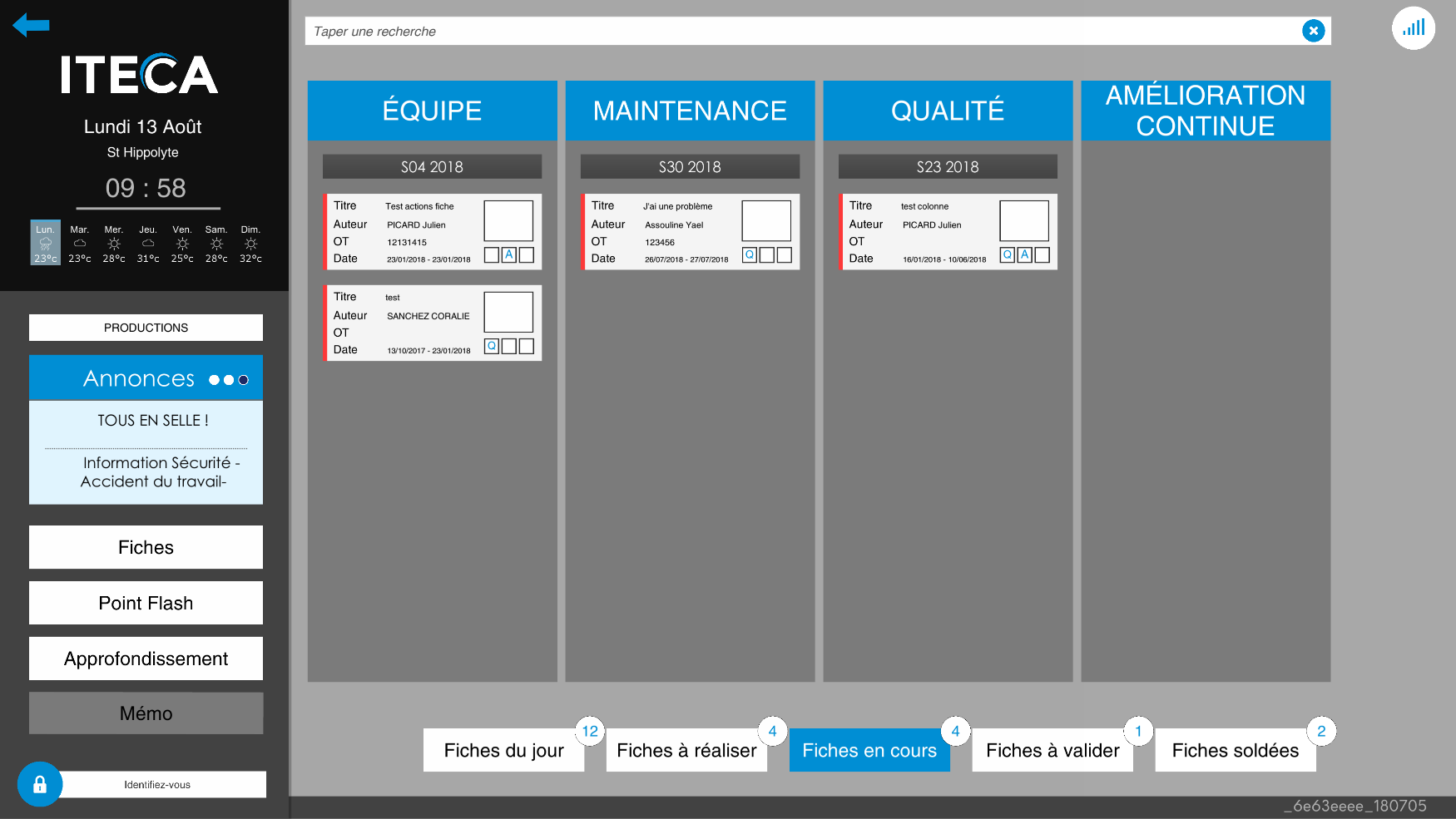 NUMAC - Le tableau de fiche liste les dysfonctionnements identifiés par vos équipes pour suivre les plans d'actions qui permettront leur résolution