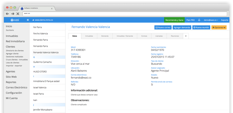 Wasi - CRM para la gestión de negocios inmobiliarios con clientes.