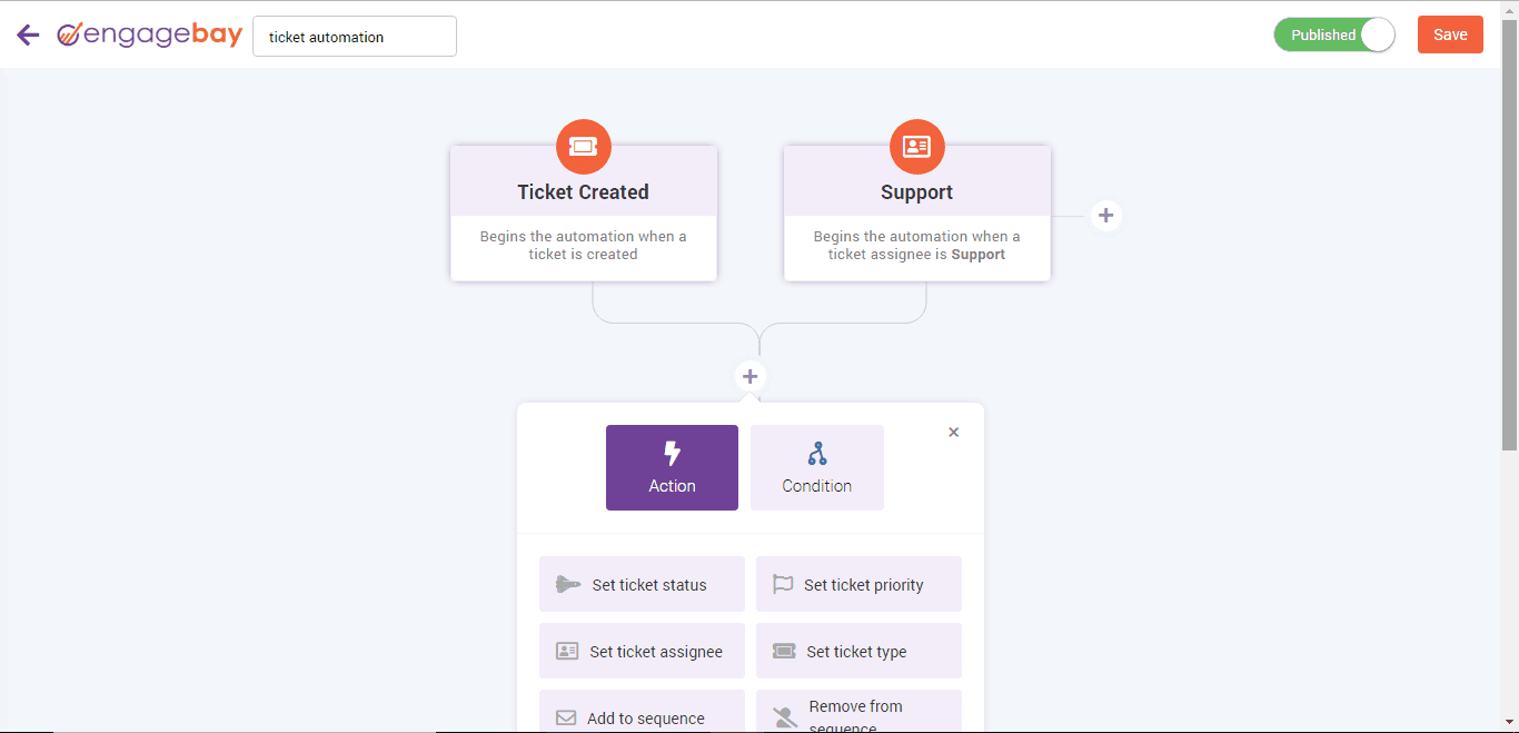 EngageBay - Automate your routine customer service processes in minutes using our advanced service automation tools. Increase efficiency and productivity of your agents in simple steps. Save hours everyday automating your service processes.