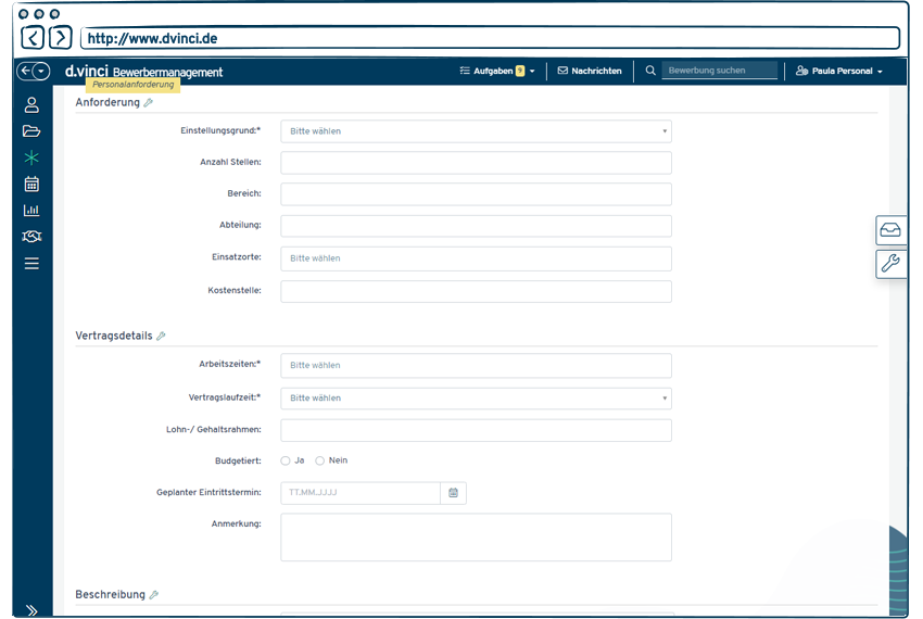 d.vinci Bewerbermanagement - Bildschirmfoto 2