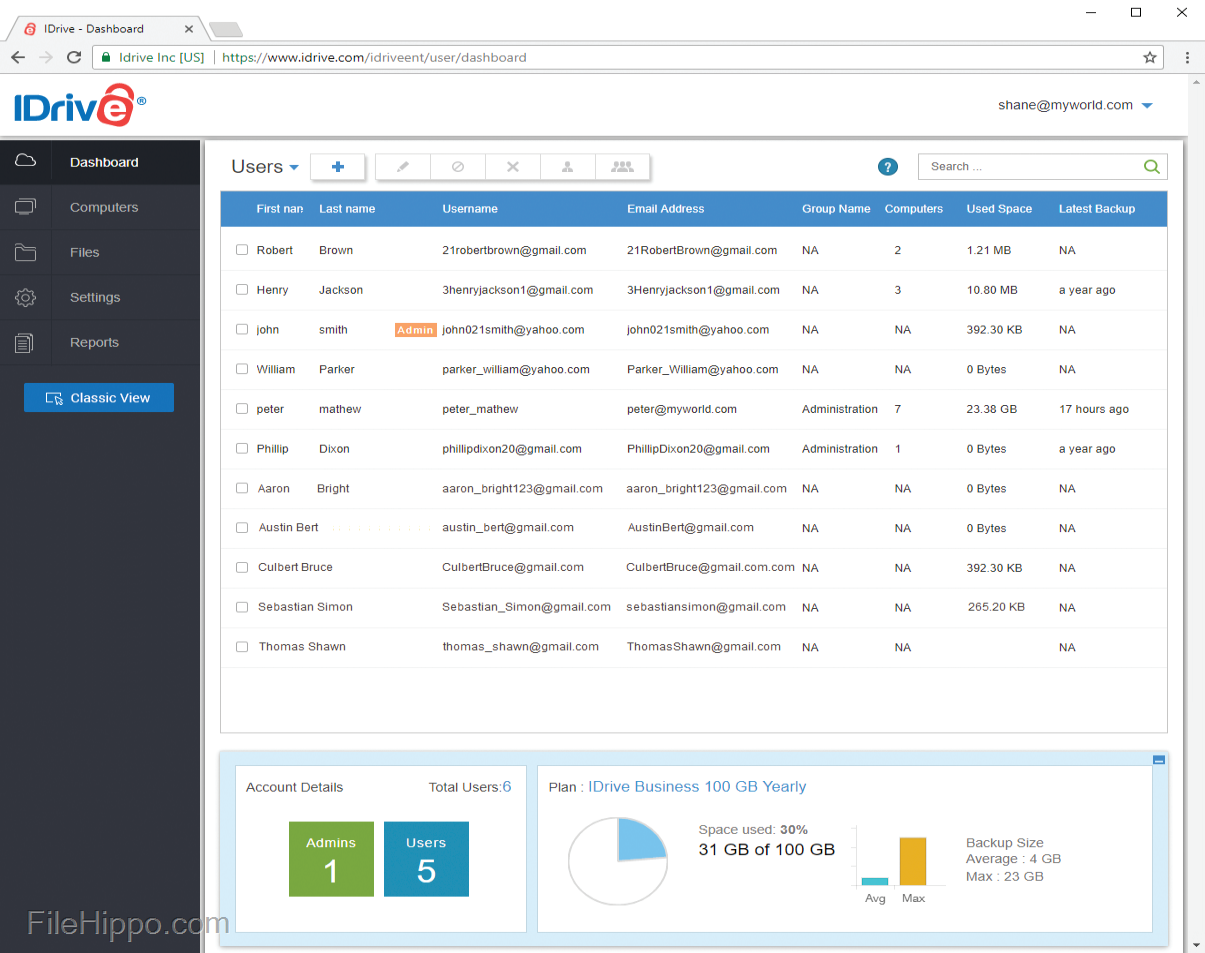 IDrive - IDrive Backup: Bildschirmansicht