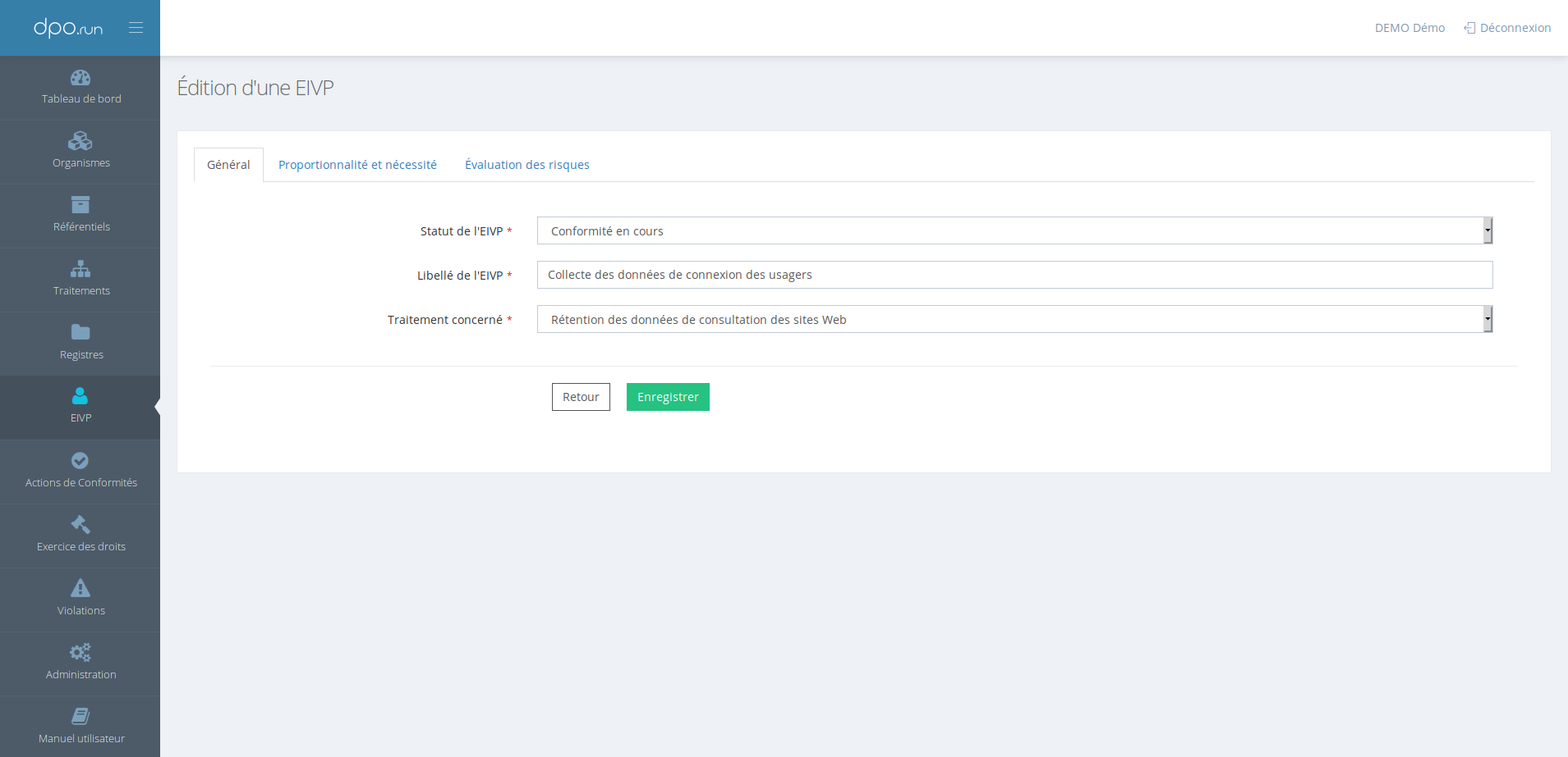 DPO.run - Édition d'une EIVP