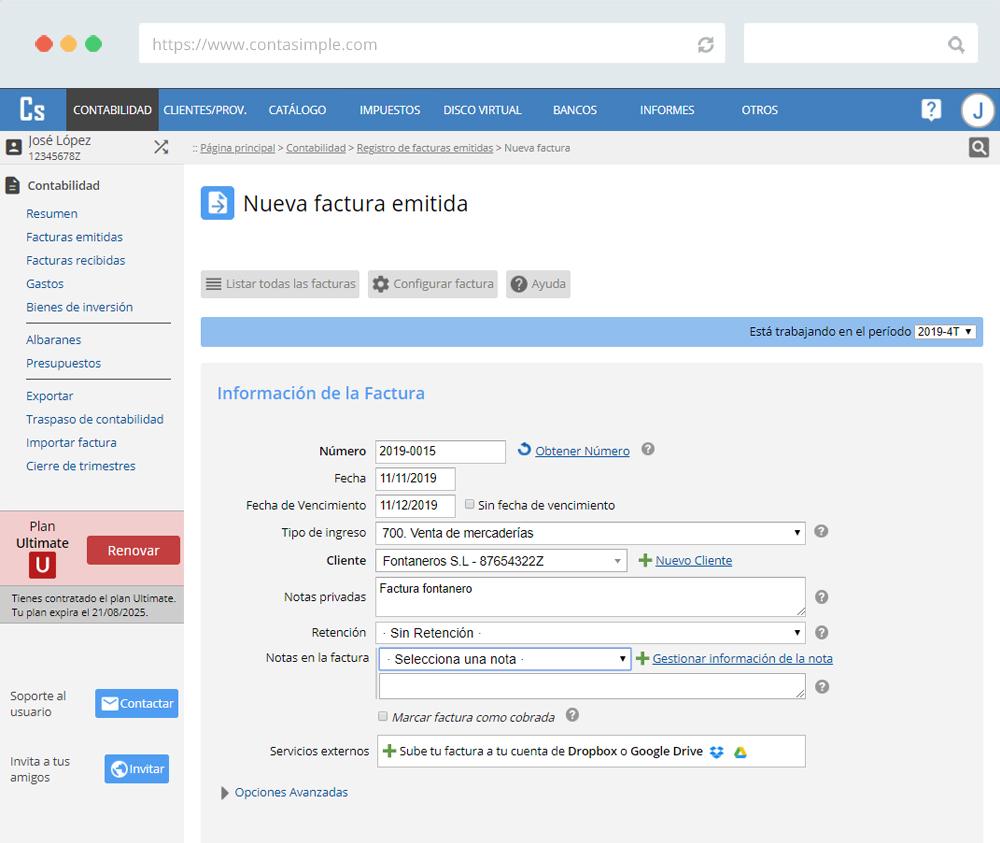 Contasimple - Nueva factura