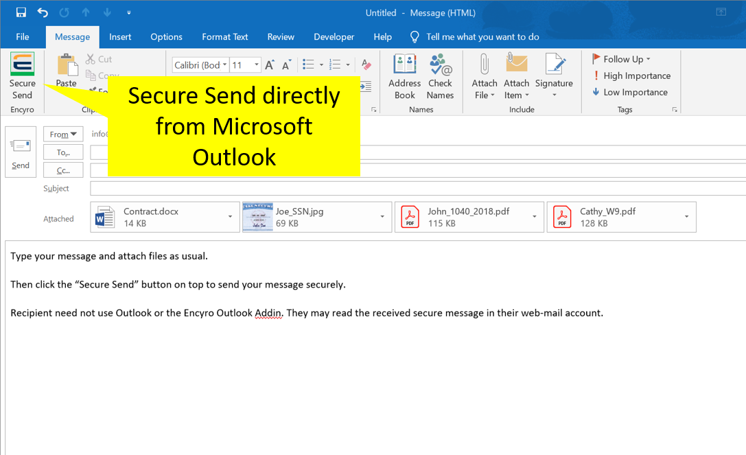 Encyro - Free Encyro Outlook Addin lets you send secure messages just like email.