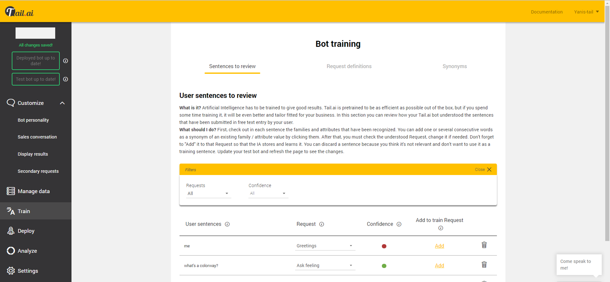 Tail.ai - Entraîner son chatbot pour améliorer son intelligence artificielle