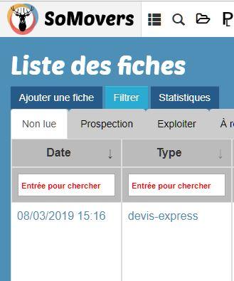 SoMovers - liste des contacts entrants en instantanés.