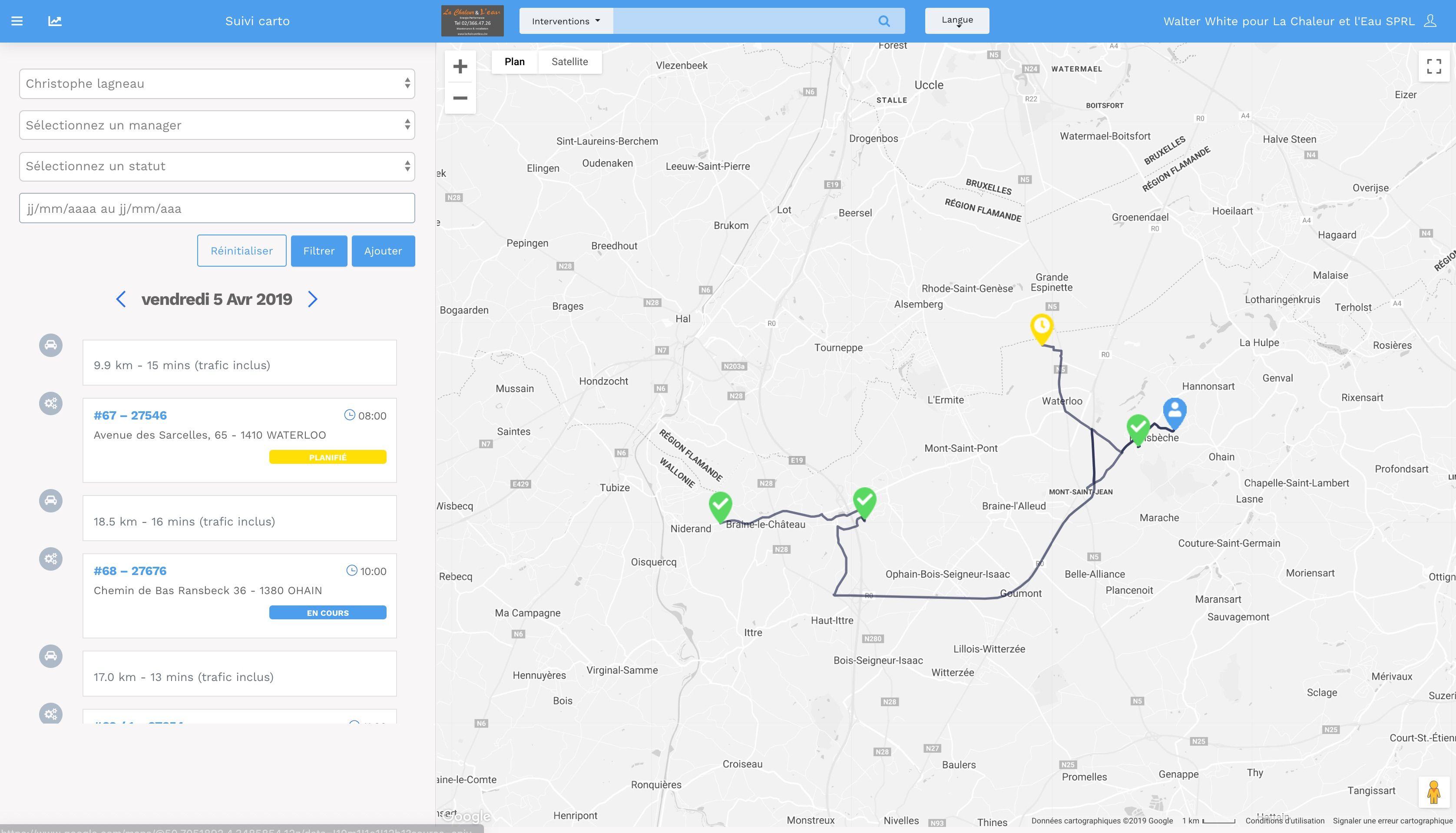 Yuman - Visualisation du parcours du technicien