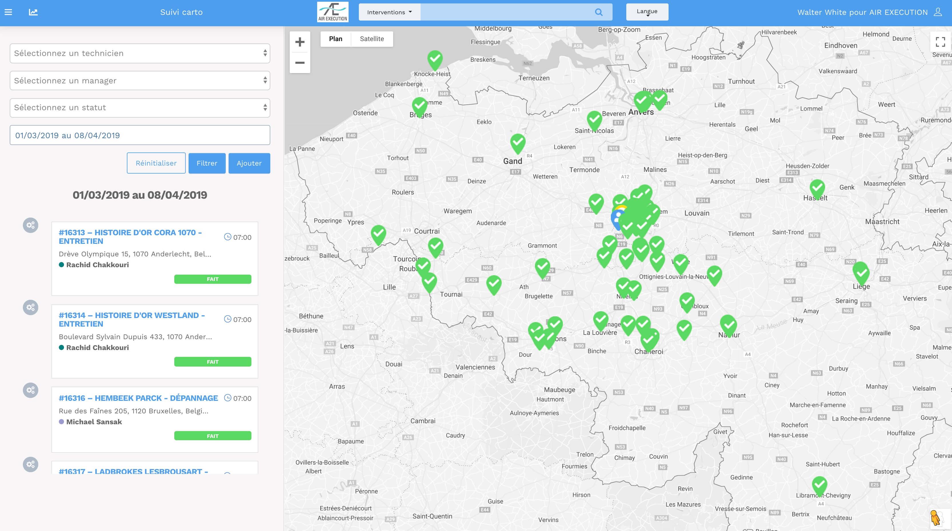 Yuman - Visualisation des interventions effectuées, en cours et planifiées