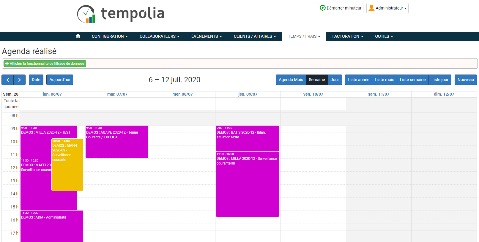 Tempolia - Tempolia Expert - agenda réalisé - suivi des temps - gestion des temps