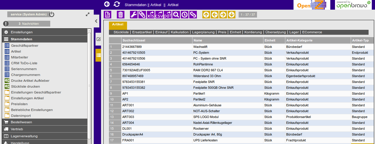 OpenZ - OpenZ Stammdaten-Liste