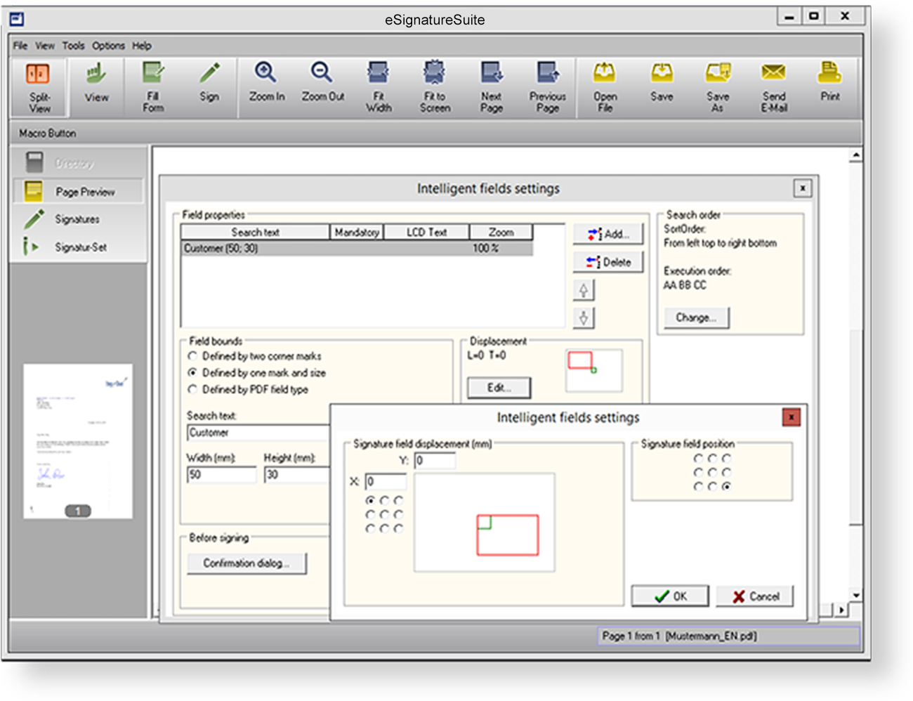 Automation through intelligent signature templates
Intelligent signature templates assist you with the automatic capture of signatures and their proper positioning in your electronic document.