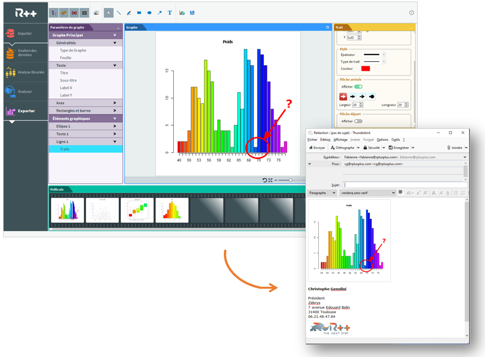 R++, The Next Step - Quand votre graphe est finalisé sur R++, vous l'exportez grâce au Drag&Drop.