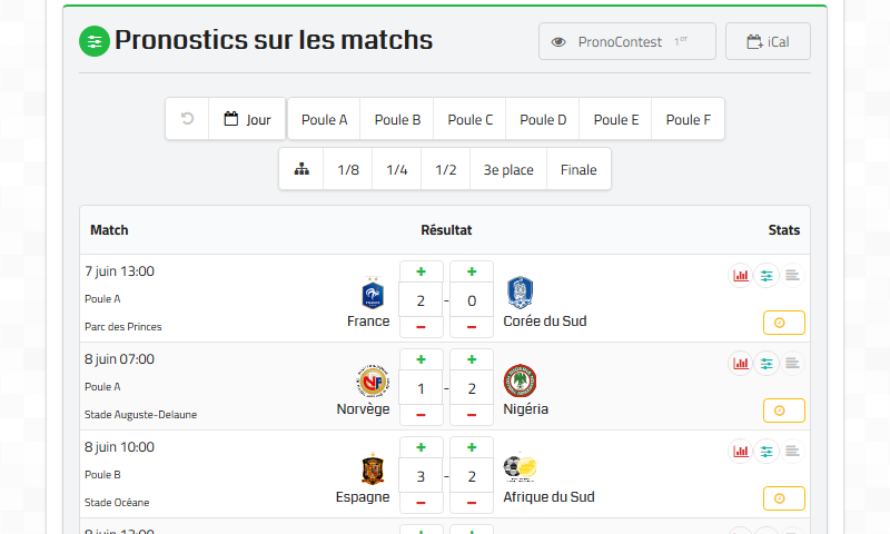 PronoContest - Pronostics sur les matchs