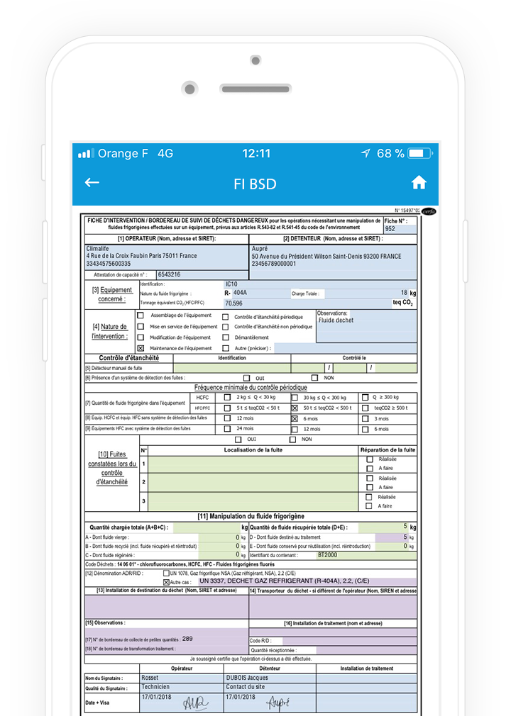 Clim'app - Edition document réglémentaire