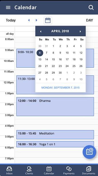 Vcita - Calendar view - Mobile