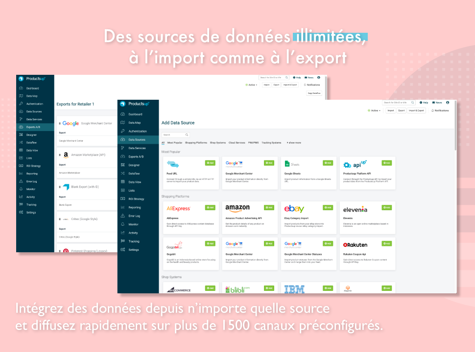 Productsup - Importez et exportez sur plus des 1500 canaux déjà configurés