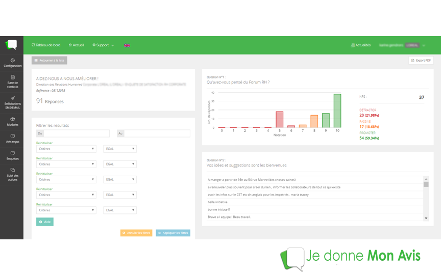 Je Donne Mon Avis - Vue des résultats d'une enquête - Je Donne Mon Avis