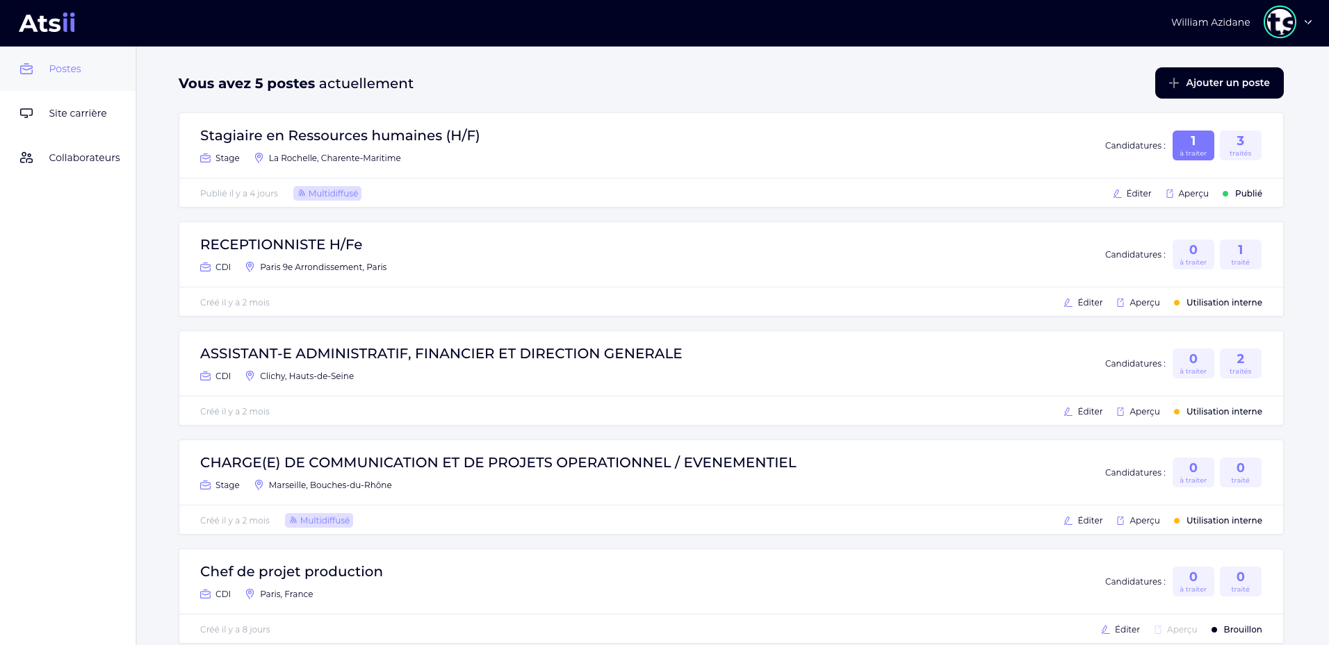 ATSii - La liste de vos offres d'emplois