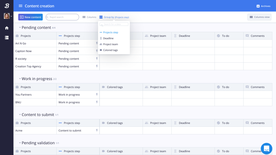 Bubblz - The table display allows you to manage your standardized process