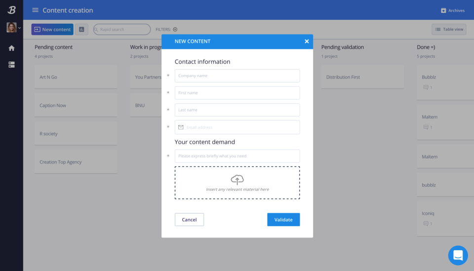 Bubblz - The process is composed of a customizable form in order to enter data and automate actions