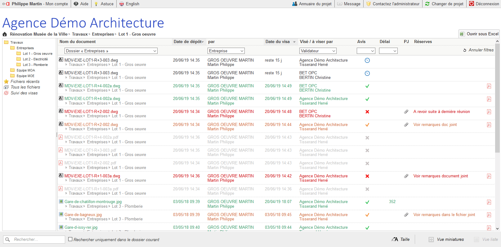 e-architecte - Tableau de suivi des visas