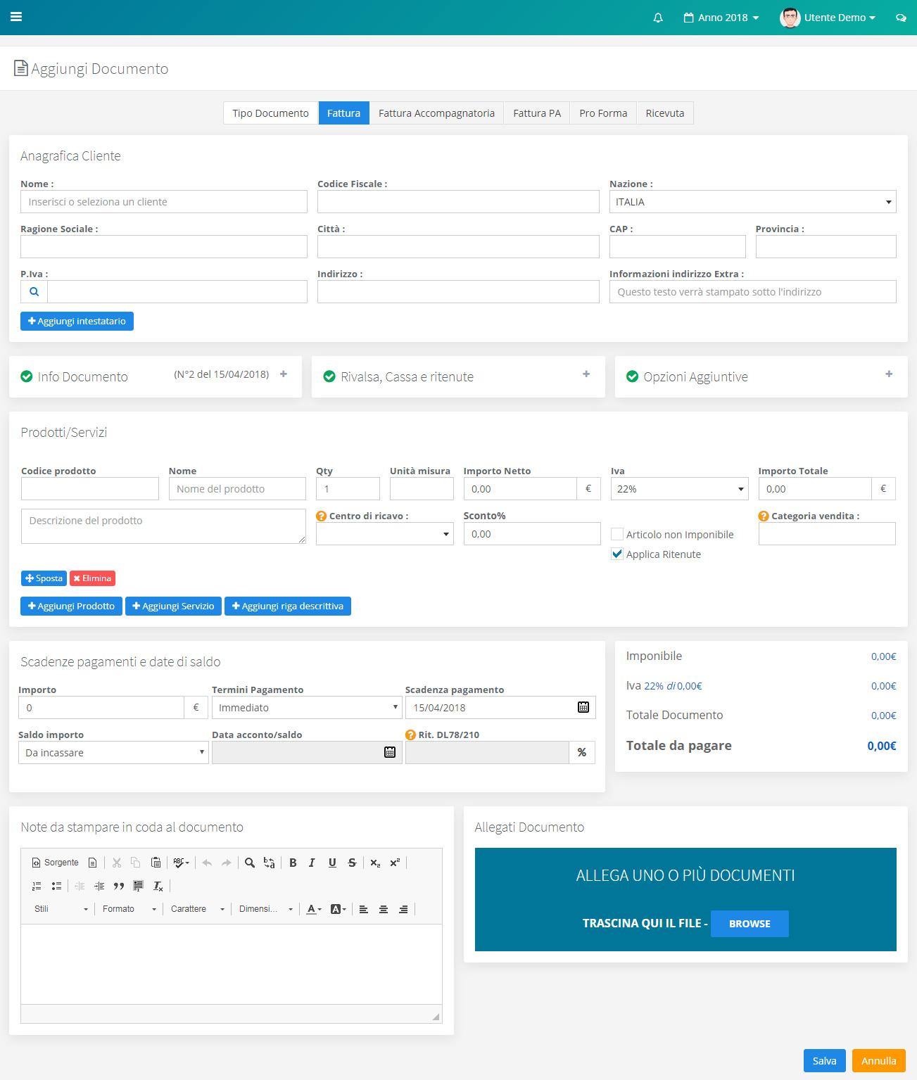 WindDoc - inserimento nuova fattura