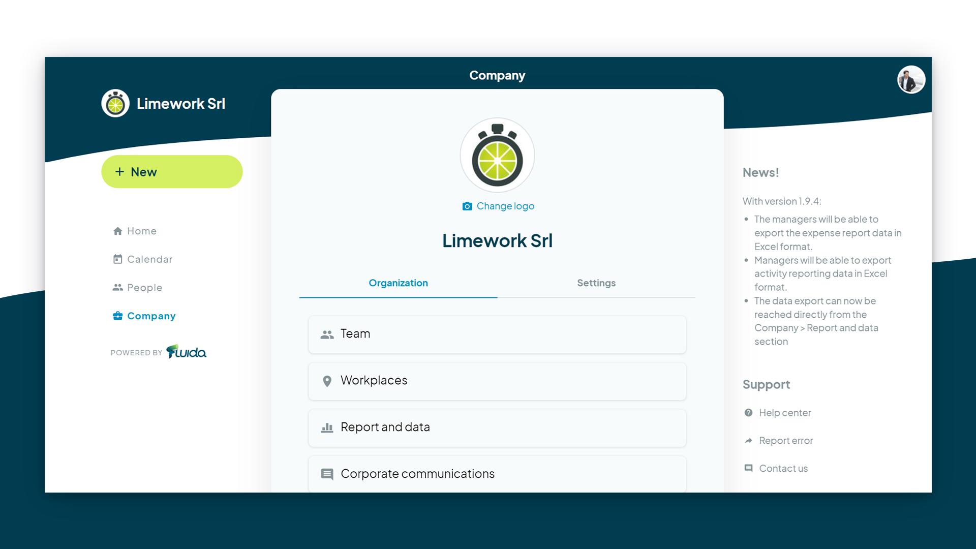 Fluida - Company dashboard