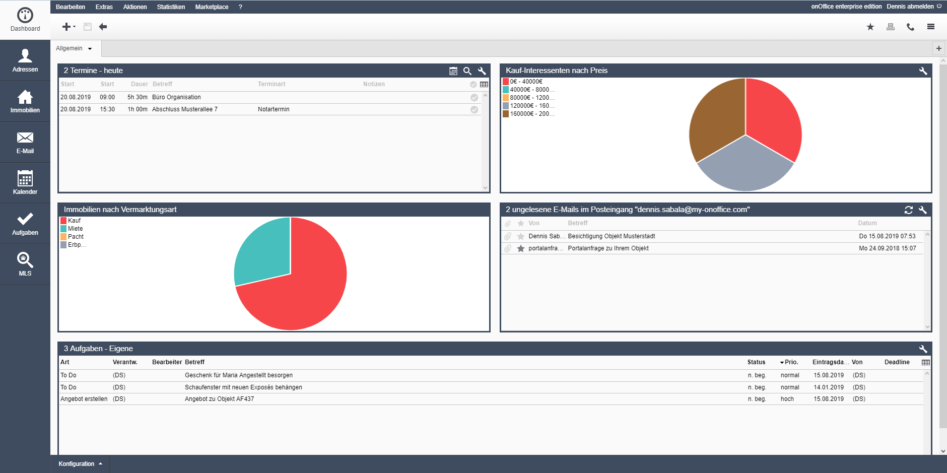 onOffice - frei konfigurierbares Dashboard