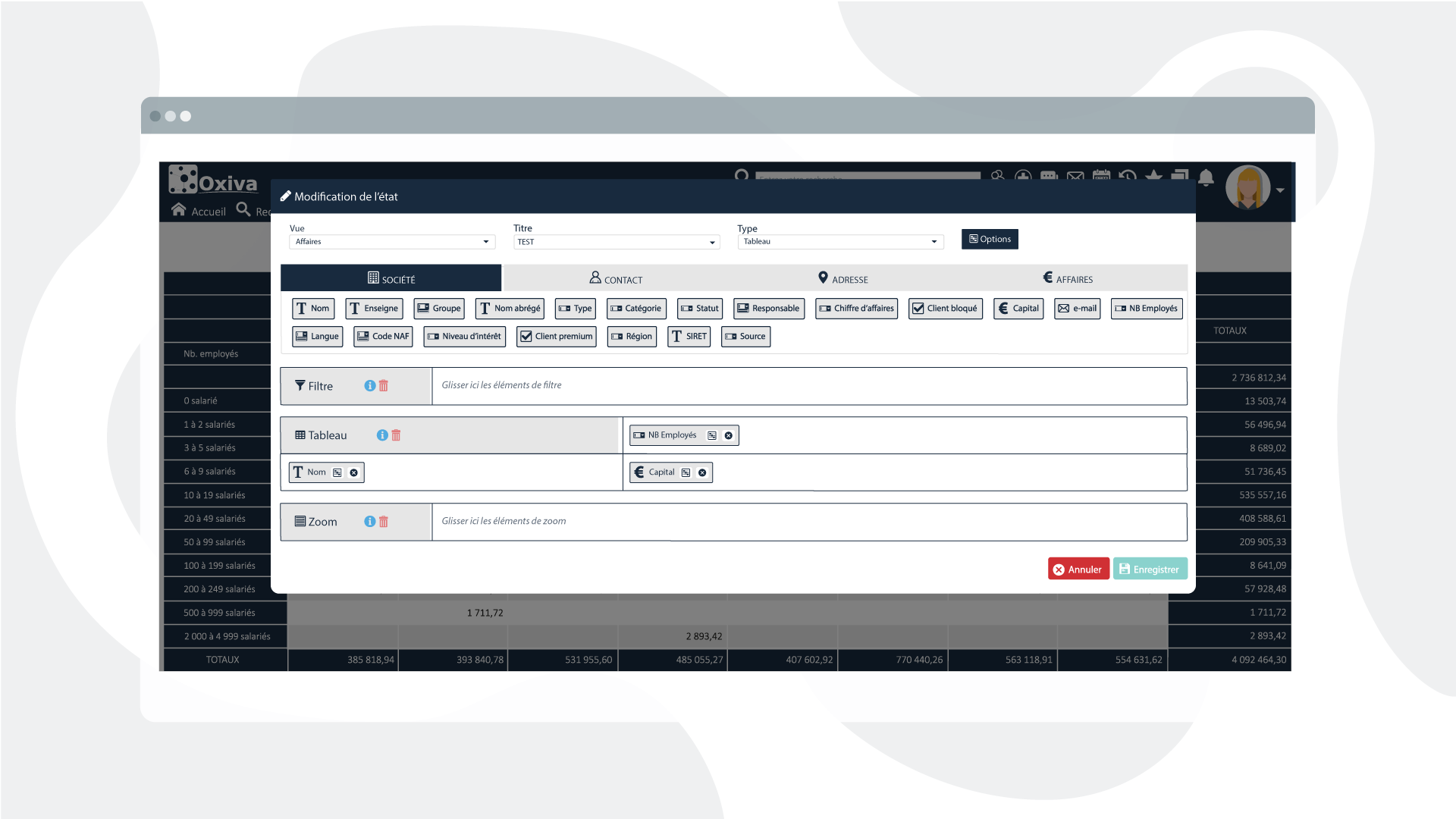 Oxiva - Modification d'un état pour reporting