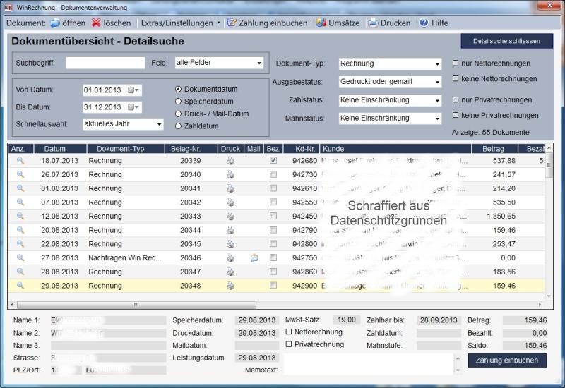 WinRechnung - Bildschirmfoto 1