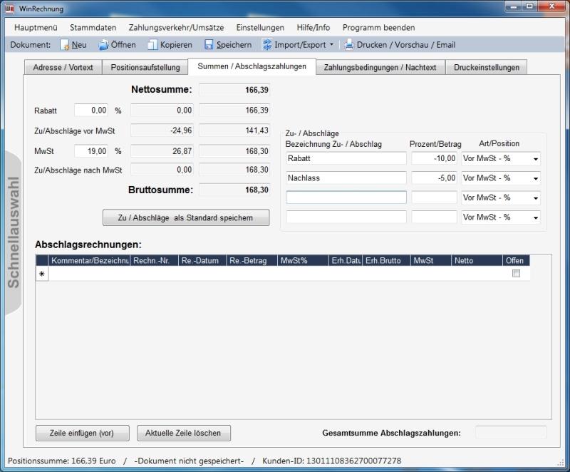 WinRechnung - Bildschirmfoto 3