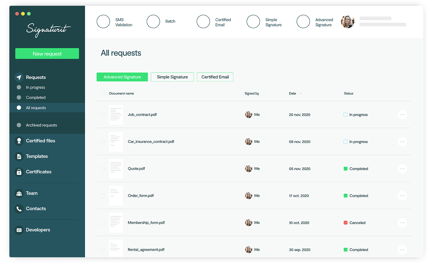 Signaturit - Dashboard