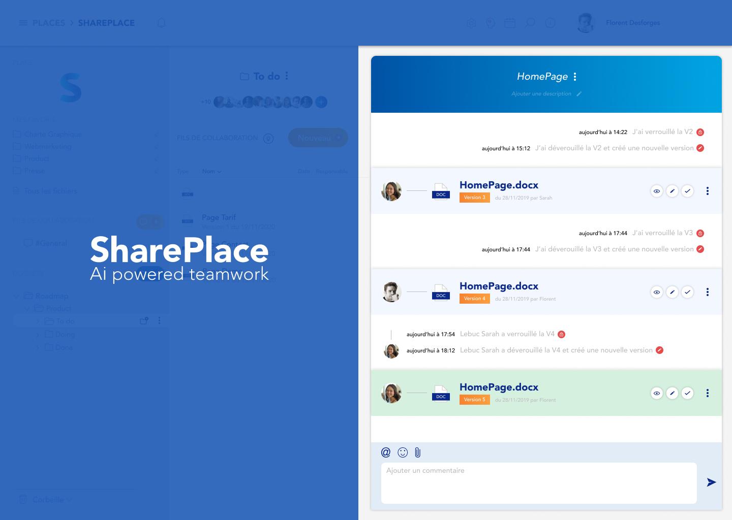 SharePlace - Gestion automatique des versions de documents (tous types de format .doc .xls .pdf .ppt .csv .psd .png etc...) dans SharePlace